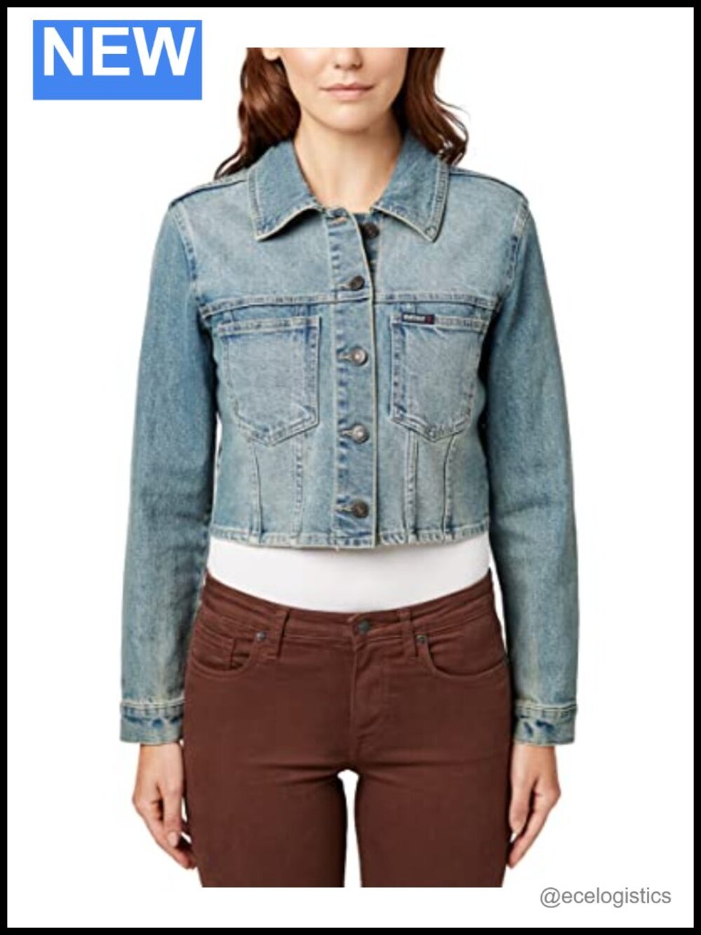 Women's Cropped Denim Jacket Vintage Wash Button